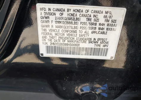 2008 Acura Mdx Technology Package z USA, uszkodzony, nr VIN 2HNYD28398H500631